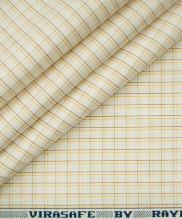 Raymond Men's Premium Cotton Checks 2 Meter Unstitched Shirting Fabric (Cream & Yellow)