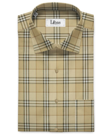 Soktas Men's Giza Cotton Checks 2 Meter Unstitched Shirting Fabric (Beige & Brown)