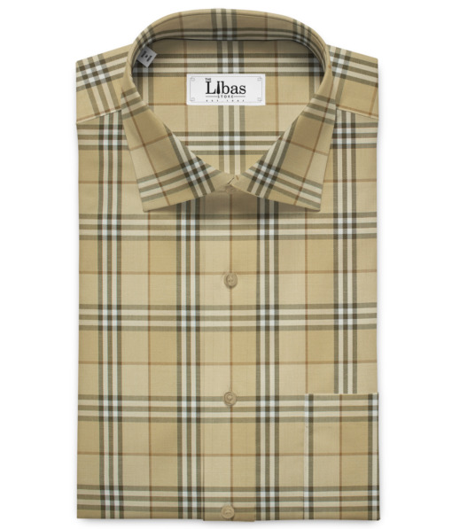 Soktas Men's Giza Cotton Checks 2 Meter Unstitched Shirting Fabric (Beige & Brown)