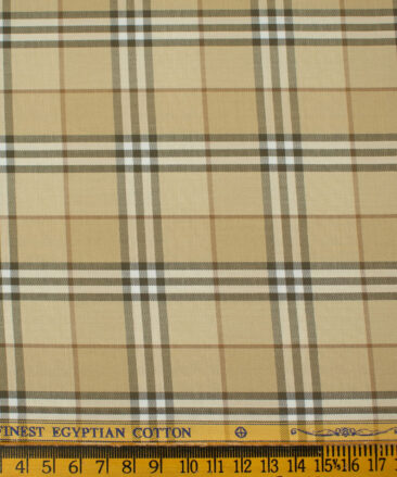 Soktas Men's Giza Cotton Checks 2 Meter Unstitched Shirting Fabric (Beige & Brown)