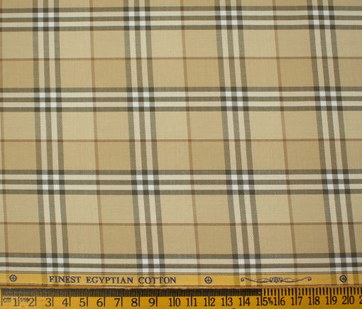 Soktas Men's Giza Cotton Checks 2 Meter Unstitched Shirting Fabric (Beige & Brown)