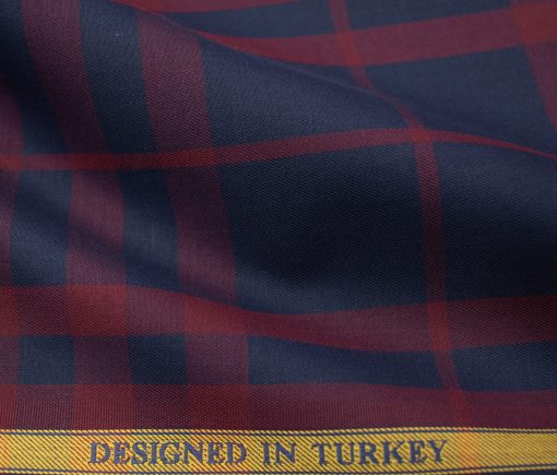 Soktas Men's Giza Cotton Checks 2 Meter Unstitched Shirting Fabric (Dark Royal Blue & Red)