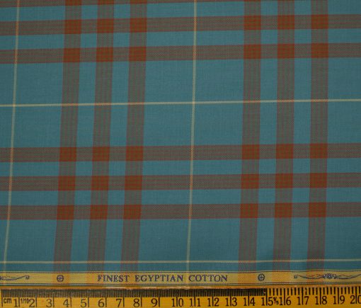 Soktas Men's Giza Cotton Checks 2 Meter Unstitched Shirting Fabric (Teal Blue)