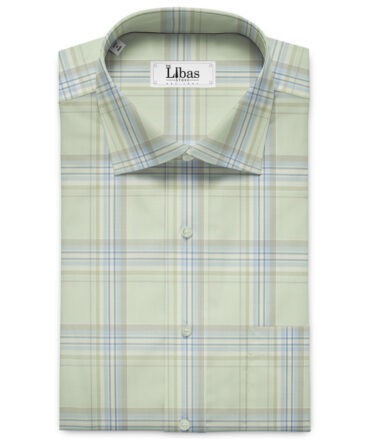 Soktas Men's Giza Cotton Checks 2 Meter Unstitched Shirting Fabric (Light Olive Green)