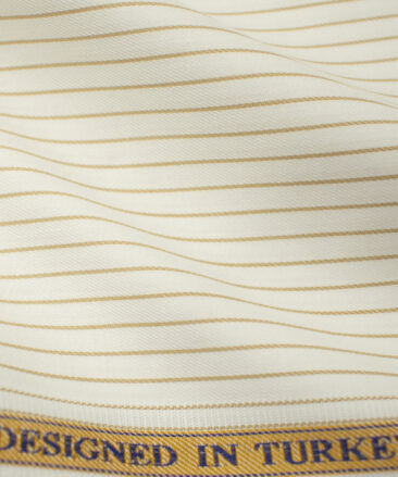 Soktas Men's Giza Cotton Striped 2 Meter Unstitched Shirting Fabric (Milky White & Brown)