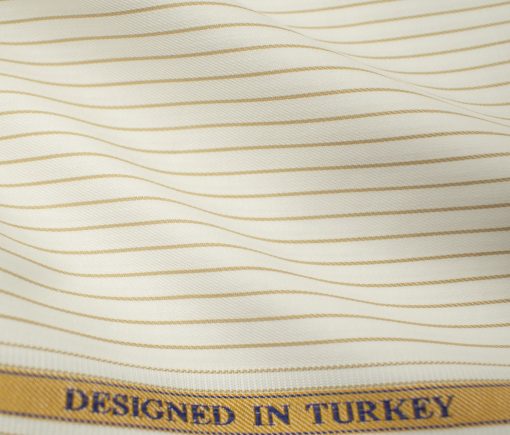 Soktas Men's Giza Cotton Striped 2 Meter Unstitched Shirting Fabric (Milky White & Brown)