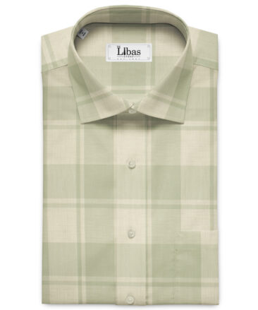 Soktas Men's Giza Cotton Checks 2 Meter Unstitched Shirting Fabric (Beige & Green)