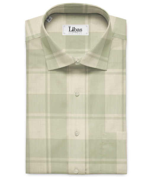 Soktas Men's Giza Cotton Checks 2 Meter Unstitched Shirting Fabric (Beige & Green)