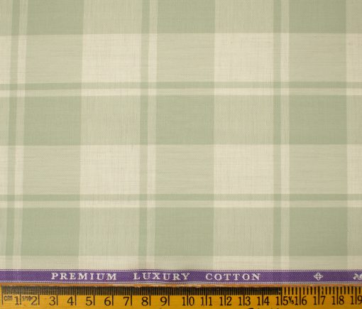 Soktas Men's Giza Cotton Checks 2 Meter Unstitched Shirting Fabric (Beige & Green)