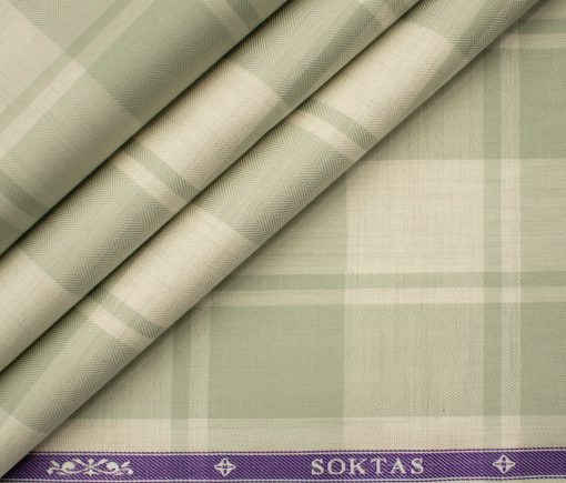 Soktas Men's Giza Cotton Checks 2 Meter Unstitched Shirting Fabric (Beige & Green)