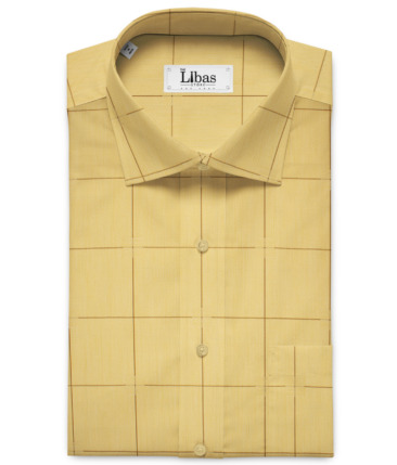 Soktas Men's Giza Cotton Checks 2 Meter Unstitched Shirting Fabric (Yellow)