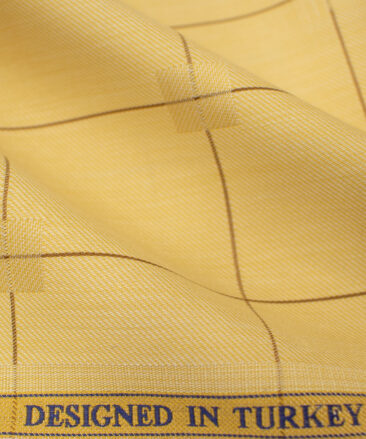 Soktas Men's Giza Cotton Checks 2 Meter Unstitched Shirting Fabric (Yellow)