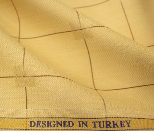 Soktas Men's Giza Cotton Checks 2 Meter Unstitched Shirting Fabric (Yellow)