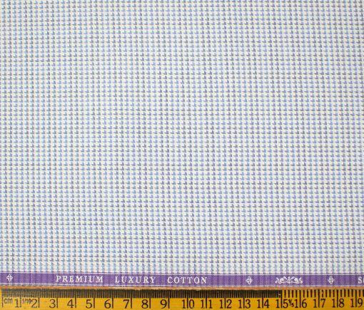 Soktas Men's Giza Cotton Structured 2 Meter Unstitched Shirting Fabric (White & Blue)