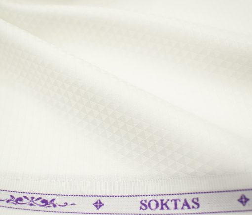 Soktas Men's Giza Cotton Jacquard 2 Meter Unstitched Shirting Fabric (White)