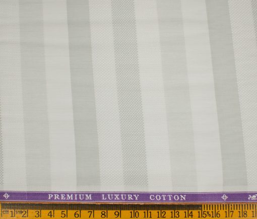 Soktas Men's Giza Cotton Striped 2 Meter Unstitched Shirting Fabric (White & Grey)