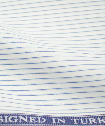 Soktas Men's Giza Cotton Striped 2 Meter Unstitched Shirting Fabric (White & Blue)