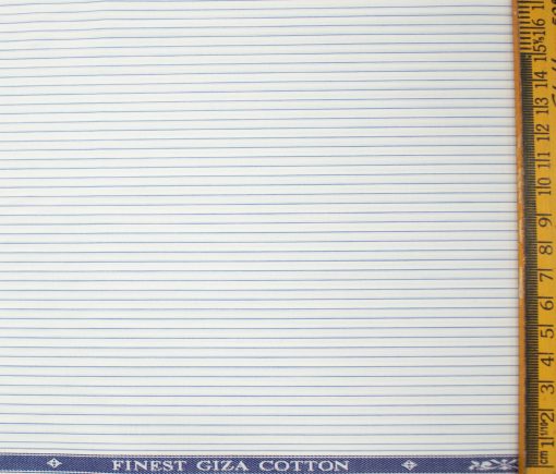 Soktas Men's Giza Cotton Striped 2 Meter Unstitched Shirting Fabric (White & Blue)