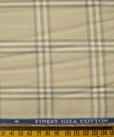 Soktas Men's Giza Cotton Checks 2 Meter Unstitched Shirting Fabric (Beige)