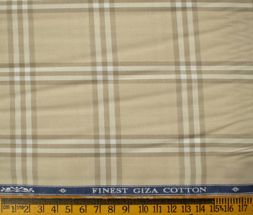 Soktas Men's Giza Cotton Checks 2 Meter Unstitched Shirting Fabric (Beige)