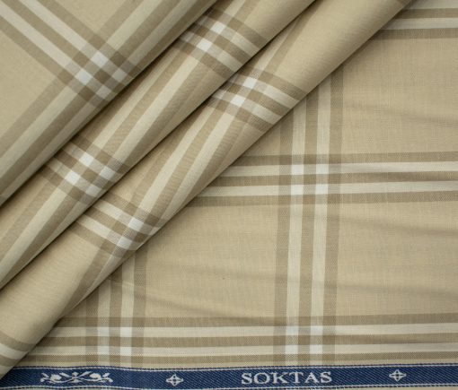 Soktas Men's Giza Cotton Checks 2 Meter Unstitched Shirting Fabric (Beige)