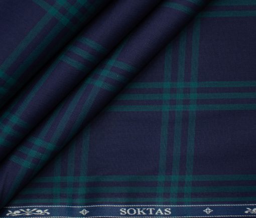 Soktas Men's Giza Cotton Checks 2 Meter Unstitched Shirting Fabric (Dark Royal Blue)