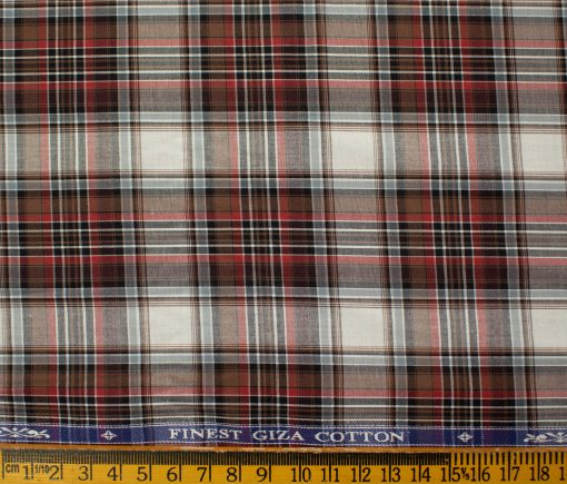 Soktas Men's Giza Cotton Checks 2 Meter Unstitched Shirting Fabric (Brown & Red)