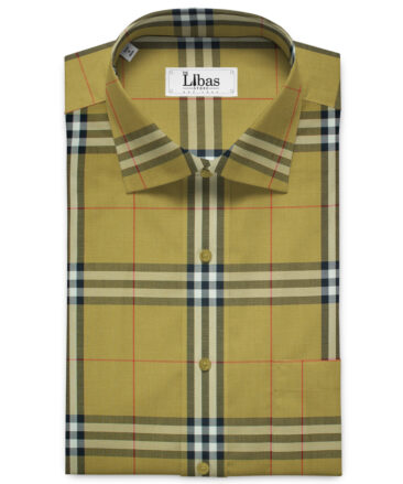 Soktas Men's Giza Cotton Checks 2 Meter Unstitched Shirting Fabric (Mustard Yellow)