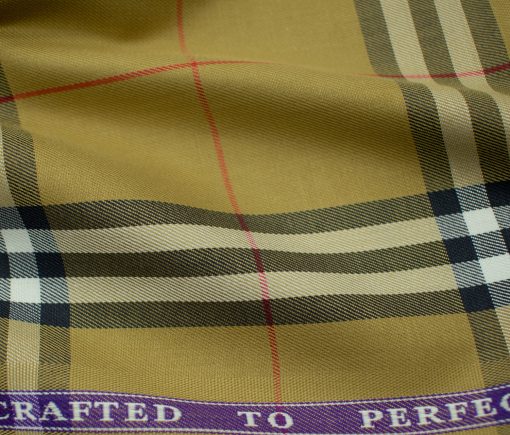 Soktas Men's Giza Cotton Checks 2 Meter Unstitched Shirting Fabric (Mustard Yellow)