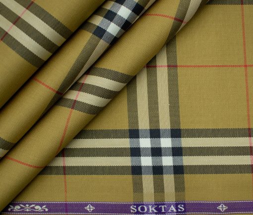 Soktas Men's Giza Cotton Checks 2 Meter Unstitched Shirting Fabric (Mustard Yellow)