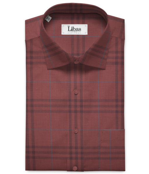 Soktas Men's Giza Cotton Checks 2 Meter Unstitched Shirting Fabric (Rosewood Pink)