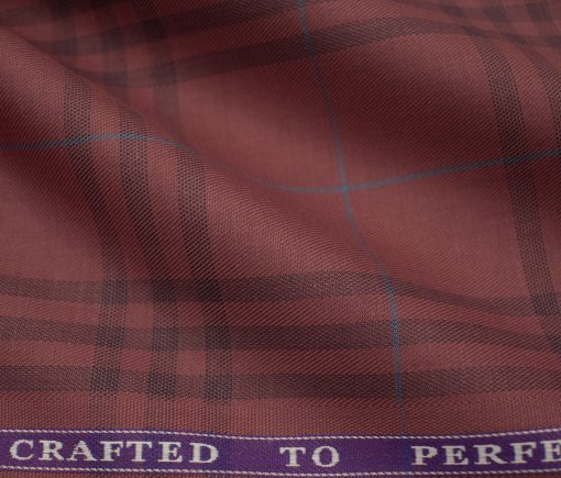 Soktas Men's Giza Cotton Checks 2 Meter Unstitched Shirting Fabric (Rosewood Pink)