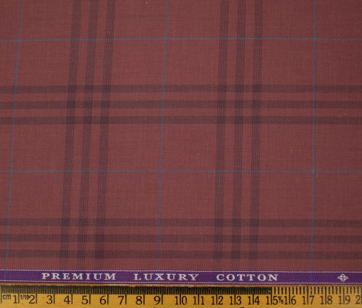 Soktas Men's Giza Cotton Checks 2 Meter Unstitched Shirting Fabric (Rosewood Pink)