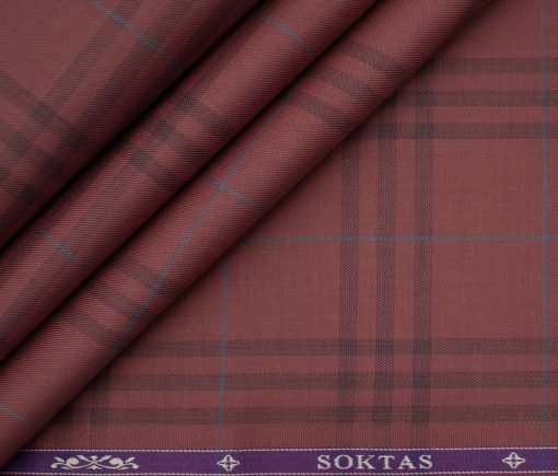 Soktas Men's Giza Cotton Checks 2 Meter Unstitched Shirting Fabric (Rosewood Pink)