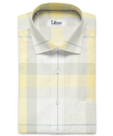 Soktas Men's Giza Cotton Checks 2 Meter Unstitched Shirting Fabric (White & Yellow)