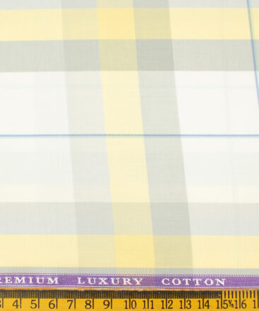 Soktas Men's Giza Cotton Checks 2 Meter Unstitched Shirting Fabric (White & Yellow)