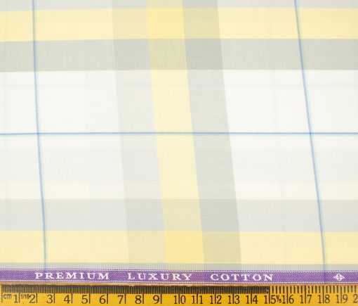 Soktas Men's Giza Cotton Checks 2 Meter Unstitched Shirting Fabric (White & Yellow)