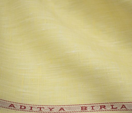 Linen Club Men's European Linen 60 LEA Self Design 2.25 Meter Unstitched Shirting Fabric (Daffodil Yellow)