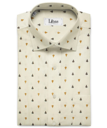 Burgoyne Men's Irish Linen 60 LEA Printed 2.25 Meter Unstitched Shirting Fabric (Cream & Brown)