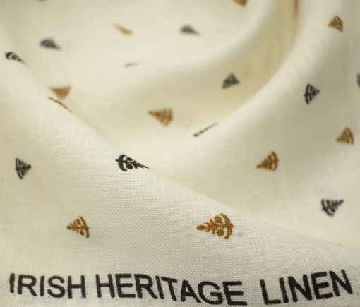 Burgoyne Men's Irish Linen 60 LEA Printed 2.25 Meter Unstitched Shirting Fabric (Cream & Brown)