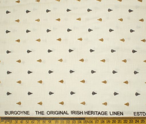 Burgoyne Men's Irish Linen 60 LEA Printed 2.25 Meter Unstitched Shirting Fabric (Cream & Brown)