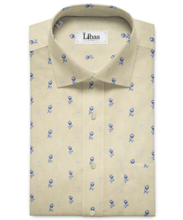 Burgoyne Men's Irish Linen 60 LEA Printed 2.25 Meter Unstitched Shirting Fabric (Cream & Blue)