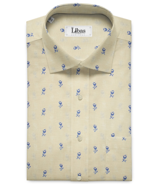 Burgoyne Men's Irish Linen 60 LEA Printed 2.25 Meter Unstitched Shirting Fabric (Cream & Blue)