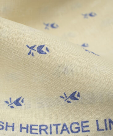 Burgoyne Men's Irish Linen 60 LEA Printed 2.25 Meter Unstitched Shirting Fabric (Cream & Blue)