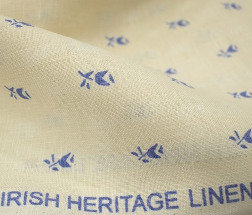 Burgoyne Men's Irish Linen 60 LEA Printed 2.25 Meter Unstitched Shirting Fabric (Cream & Blue)