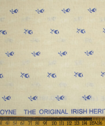 Burgoyne Men's Irish Linen 60 LEA Printed 2.25 Meter Unstitched Shirting Fabric (Cream & Blue)