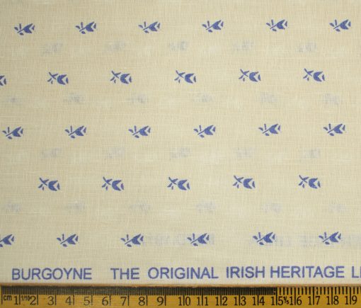 Burgoyne Men's Irish Linen 60 LEA Printed 2.25 Meter Unstitched Shirting Fabric (Cream & Blue)