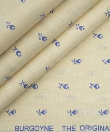 Burgoyne Men's Irish Linen 60 LEA Printed 2.25 Meter Unstitched Shirting Fabric (Cream & Blue)