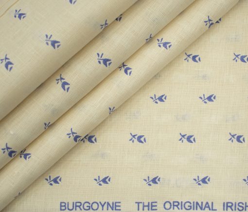 Burgoyne Men's Irish Linen 60 LEA Printed 2.25 Meter Unstitched Shirting Fabric (Cream & Blue)