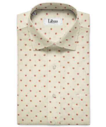 Burgoyne Men's Irish Linen 60 LEA Printed 2.25 Meter Unstitched Shirting Fabric (Cream & Red)